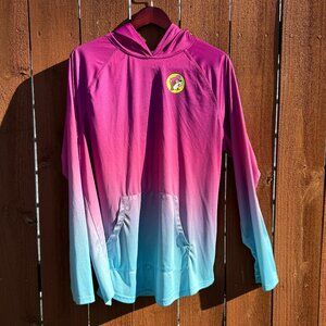 Buc-ee's Pink and Blue Ombre Long Sleeve Shirt with Hood Size 2X